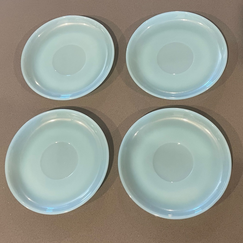 Fire King Set Of 4 Saucers Plates Azurite Delphite Blue Oven Ware Vintage 5.5 in